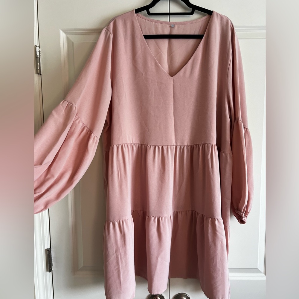 Pink long sleeve tiered dress